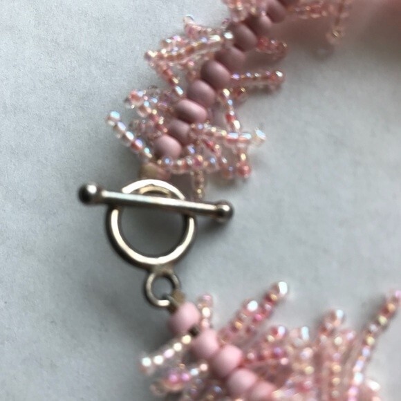 Vintage Handmade Pink Fringe Sterling Silver Toggle Clasp Bracelet Approx 7 in - Picture 3 of 6